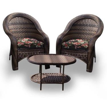 Imagem de Conjunto De Poltronas Fibra Sintética Karibe - 2 Poltronas + 1 Mesa Centro - Tecido Maui Preto