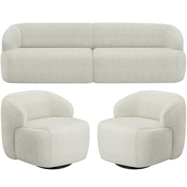 Imagem de Sofá 4 Lugares Curvo Orgânico Com 02 Poltronas Living 280cm Barolo L06 Linho Cru