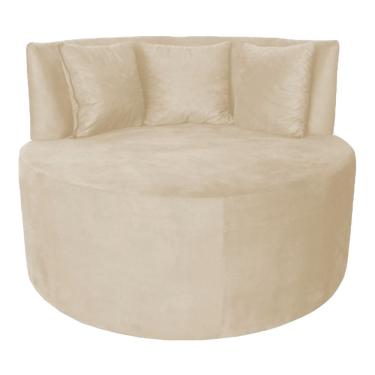 Imagem de Sofá Puff Chaise Estofada Redondo Barcelona Almofadas Suede Porcelana Eli Móveis E Decoração