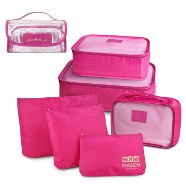 Imagem de Kit Organizador De Malas 6 Peças + Necessaire Rocambole Pink