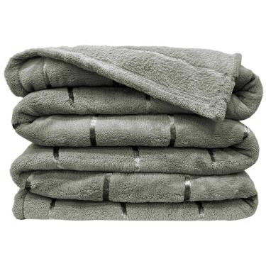 Imagem de Cobertor Manta Fluffy Casal Queen 2,40m X 2,20m Listras Super Macio - Cinza