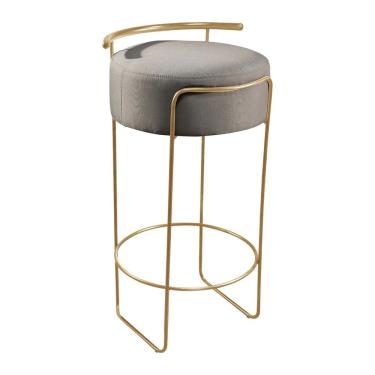 Imagem de Banqueta Olivia Em Linho E Base Metal Dourado Linho Cinza