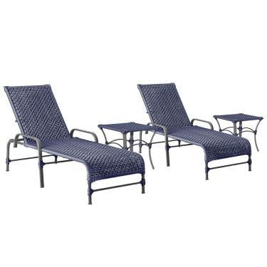 Imagem de 2 Espreguiçadeiras Catar 2 Mesas Garden Corda Náutica Trama Azul
