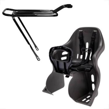 Imagem de Cadeirinha Traseira Infantil Grafite E Preta Resistente 25Kg + Garupa Bagageiro Dobravel Aço Aro 26