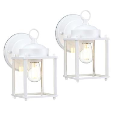 Imagem de GRUENLICH Arandela De Parede Externa Gruenlich, Luminárias Externas Com Vidro Transparente, Iluminação Para Varanda, Luzes Antiferrugem Pátio, Porta, Branca, Pacote 2