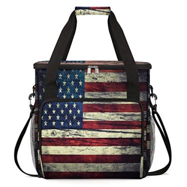 Imagem de FengQuGou Bolsa De Transporte Para Cafeteira Com Bandeira Americana Vintage, Viagem Compatível Keurig K-Mini Ou Plus, Estojo Portátil Dose Única, Bolsos Cápsulas K-Cup