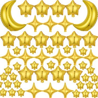 Imagem de 52 peças de balões grandes de 91 cm de folha de lua Mylar balões de estrela de quatro pontas balão de graduação, chá de bebê, chá de panela, noivado, festa de aniversário, casamento, decoração de