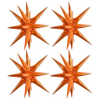 Imagem de TONIFUL 4 Peças De Balões Mylar 4D Laranja 22 Polegadas Com Explosão Estrelas E 14 Pontas Para Cenário Festa, Natal, Ano Novo, Aniversário, Casamento, Chá Bebê, Cabine Fotos