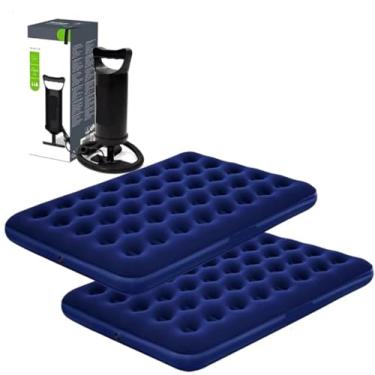Imagem de Kit 2 Colchões Casal Inflável Resistente + Bomba Manual – Portátil e Ideal para Acampamento