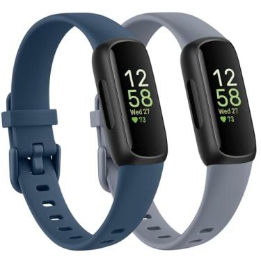 Imagem de Pacote com 2 pulseiras compatíveis com Fitbit Inspire 3 para mulheres e homens, pulseiras de silicone esportivas ajustáveis para Fitbit Inspire 3 Fitness Tracke (azul marinho/azul cinza)
