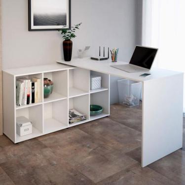 Imagem de Mesa Escrivaninha com Armário Nero Ii 8 Nichos Branco - Artany - Artan