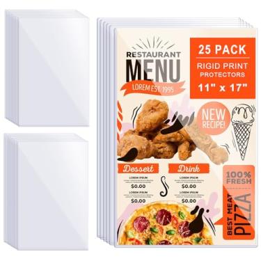 Imagem de 25 peças de protetores de impressão rígidos de 28 x 43 cm, capas de plástico rígido para impressões, capa de menu, protetores de pôster de folhas resistentes, capas de plástico transparente para fotos