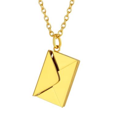 Imagem de ChainsHouse Colar com medalhão personalizado, colares envelope personalizados com mensagem fotográfica gravada para mulheres, aço inoxidável/preto/ouro/ouro rosa, presente memorial para esposa (com
