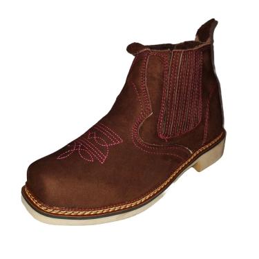 Imagem de Botina Feminina Couro Nobuck Bordada Bico Quadrado Costura Manual Elastico Lateral Vaquejada