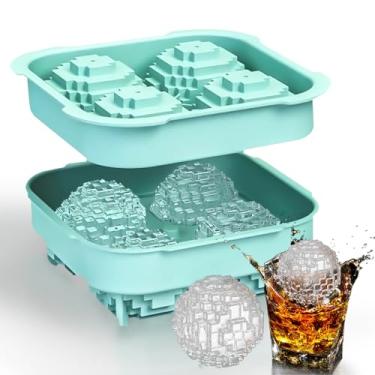 Imagem de Molde de gelo grande de silicone reutilizável com tampa – Máquina de bola de gelo em forma de cubo mágico de 5 cm para amantes de bourbon e conhaque | Presente para entusiastas de uísque, bandejas