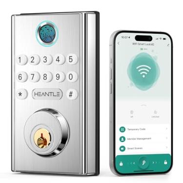 Imagem de Fechadura WiFi Smart Lock Fingerprint - HEANTLE Keyless Entry Keypad Fechaduras de porta eletrônicas para porta frontal Bluetooth fechadura automática fechadura Alexa APP Controle remoto via Wi-Fi