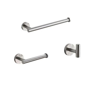 Imagem de Conjunto de banheiro de aço inoxidável escovado - Suporte redondo para papel higiênico, anel para toalha, gancho para roupão, 4 peças de ferragens para montagem na parede, conjunto de 3 peças