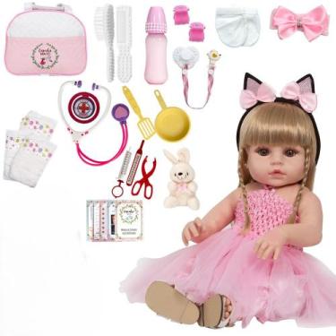 Imagem de Bebe Reborn Loira Princesa 46cm Enxoval Completo Pode Banho - Cegonha 