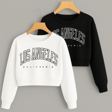 Imagem de Kit com 2 Cropped Moletom Estampa Los Angeles California Modinha Clean