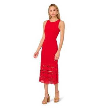 Imagem de Adrianna Papell Vestido feminino de crochê, Vermelho tijolo, 38