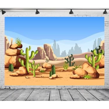 Imagem de DePhoto Fundo de dunas de areia de cacto com desenho animado de 2,8 x 1,8 m para chá de bebê com tema ocidental, decoração de festa de aniversário, vinil