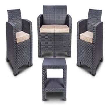 Imagem de Conjunto Rattan Jardim Completo Sofá Poltrona Mesa 4 Lugares