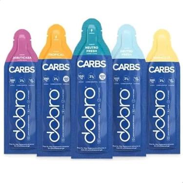 Imagem de Starter Pack Dobro Carbs Gel - Combo 5 Saches - Neutro Fresh C/Cafeina, Tropical C/Cafeína, Neutro Fresh, Jabuticaba e Maracujá