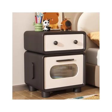 Imagem de Mesa De Cabeceira Estreita Com Couro Totalmente Revestido, Moderna De Madeira Para Sofá De Quarto, Dormitório, Espaços Pequenos(Black,19x15x19")