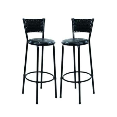 Imagem de 2 Banquetas Alta Junco Preto Cozinha Bancada Balcão Área de Churrasco Moderna Reforçada (2.bq.alta.preto/Pre.Flo)