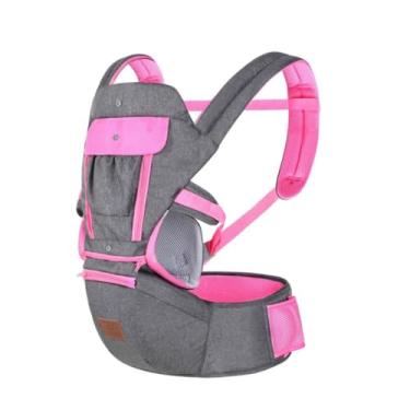 Imagem de Canguru Ergonômico Bolsa Bebê 12 Posições Com Assento 3 Em 1 Cinza Com Rosa