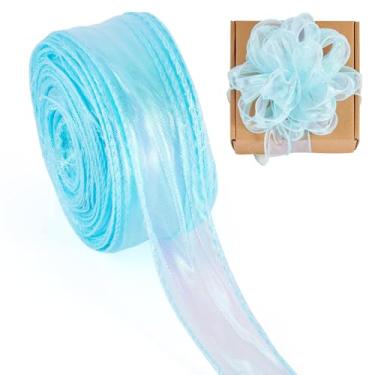 Imagem de KISSITTY Fita de organza transparente de 40 metros fitas decorativas de poliéster azul 4,57 polegadas de largura para embrulhar buquês de flores, guirlandas, laços de cabelo, fazer decorações de