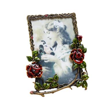 Imagem de Xeerrfan Moldura retrô, moldura de resina vintage, quadros decorativos para pendurar, molduras exclusivas, relevo rosa para pendurar na parede (flores vermelhas)