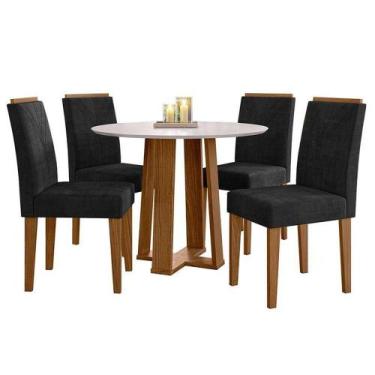 Imagem de Mesa De Jantar 100x100cm Isabela Com Vidro Ype Off White E 4 Cadeiras 