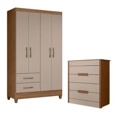 Imagem de Guarda Roupa Solteiro Chile E Cômoda Dhara Carvalho Fendi  Moval - MOV