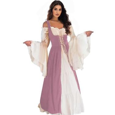 Imagem de Vianinfalo Vestido Renascentista Feminino Irlandês Medieval Pirata Fantasia Ren Faire Fantasia de Halloween, rosa, Small-Medium