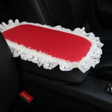 Imagem de MINGZAIQIPEI Capa de apoio de braço de renda para console central automotivo almofada de console macia para carro, almofada de apoio de braço central para a maioria dos protetores de decoração de