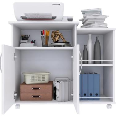 Imagem de Armário de Cozinha Multiuso com Rodízios, Branco, Prateleiras para Eletrodomésticos e Alimentos, 2 Portas (Branco)