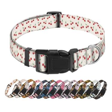 Imagem de SXboxing Coleira para cães, coleira fofa para cães pequenos, médios e grandes, coleiras macias personalizadas para animais de estimação com fivela de liberação rápida para caminhada, corrida, cereja