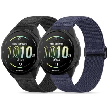Imagem de Farluya Pacote com 2 pulseiras de relógio de nylon elástico compatíveis com Garmin Forerunner 165/55/245/Vivoactive 5/6/3, pulseiras esportivas de substituição macias respiráveis ajustáveis de 20 mm