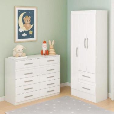 Imagem de Quarto Infantil com Cômoda 10 Gavetas e Guarda-Roupa 3 Portas e 2 Gave