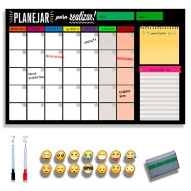 Imagem de Quadro Lousa Planejador Mensal/Planejamento Semanal/Planner/Planner Parede Metal - Quadro Branco 2 canetas e 12 imãs (PRETO, 50x80)