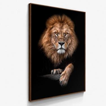 Imagem de Quadro Decorativo Leão Para Sala Luxo Quadro Leão Moderno Preto com Mo