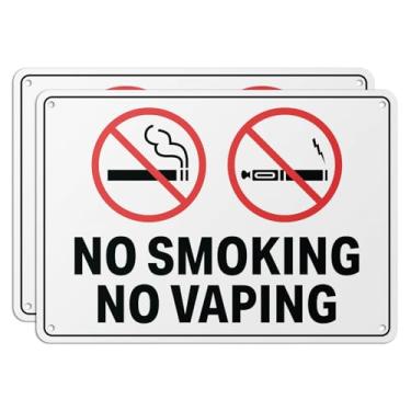 Imagem de 101SignCity Placa "No Smoking, No Vaping" para Propriedades Privadas, Empresas, Áreas Comuns - Alumínio 25,4 cm x 17,8 cm, Pacote com 2