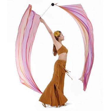 Imagem de 2 conjuntos de véus de seda Poi corrente bolas femininas dança do ventre Poi Streamer bola de arremesso (vermelho roxo escuro laranja)