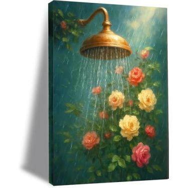 Imagem de Frimeeme Arte botânica verde escura para banheiro 30,5 x 40,6 cm - Arte de parede de lavanderia - Pôster em tela floral emoldurado para decoração elegante