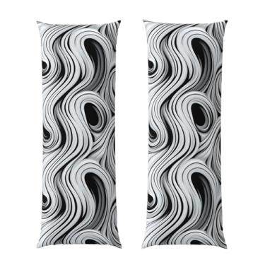 Imagem de Capa de travesseiro corporal com zíper oculto, fronha longa de microfibra macia e respirável para travesseiro corporal, capas de travesseiro de redemoinho preto e branco para cama de presente de