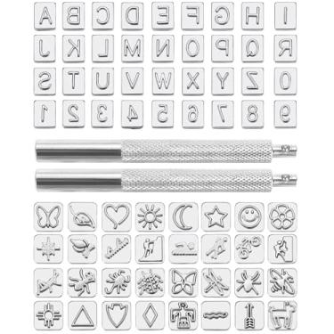 Imagem de Yoption Conjunto de ferramentas de estampagem de couro com 70 peças, kit de carimbos de couro, letra, número e diferentes padrões de ferramentas de perfuração de couro de metal