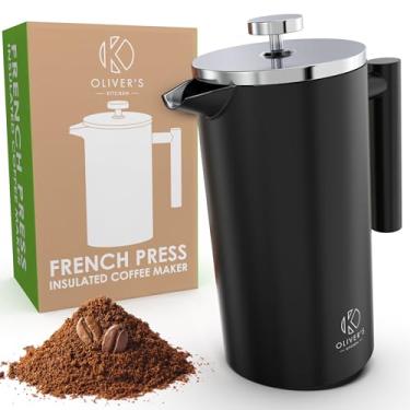 Imagem de Oliver's Kitchen ® Cafeteira premium French Press Cafeteira - Parede dupla com isolamento térmico - Preto 1 litro