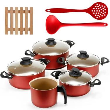 Imagem de Jogo De Panelas 05 Pçs + 05 Descansos + Concha + Escumadeira - Marcola