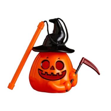 Imagem de Dualoai Lanterna de abóbora de Halloween com luz amarela piscante, lâmpada portátil para lareira, com Foice